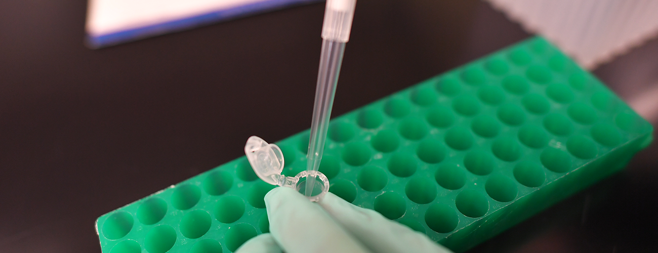 researcher piping liquid into a vial