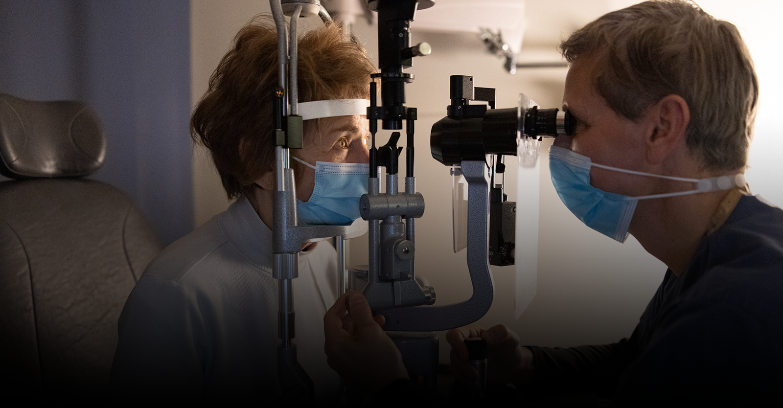 Mass Eye and Ear doctor performs eye exam on a patient