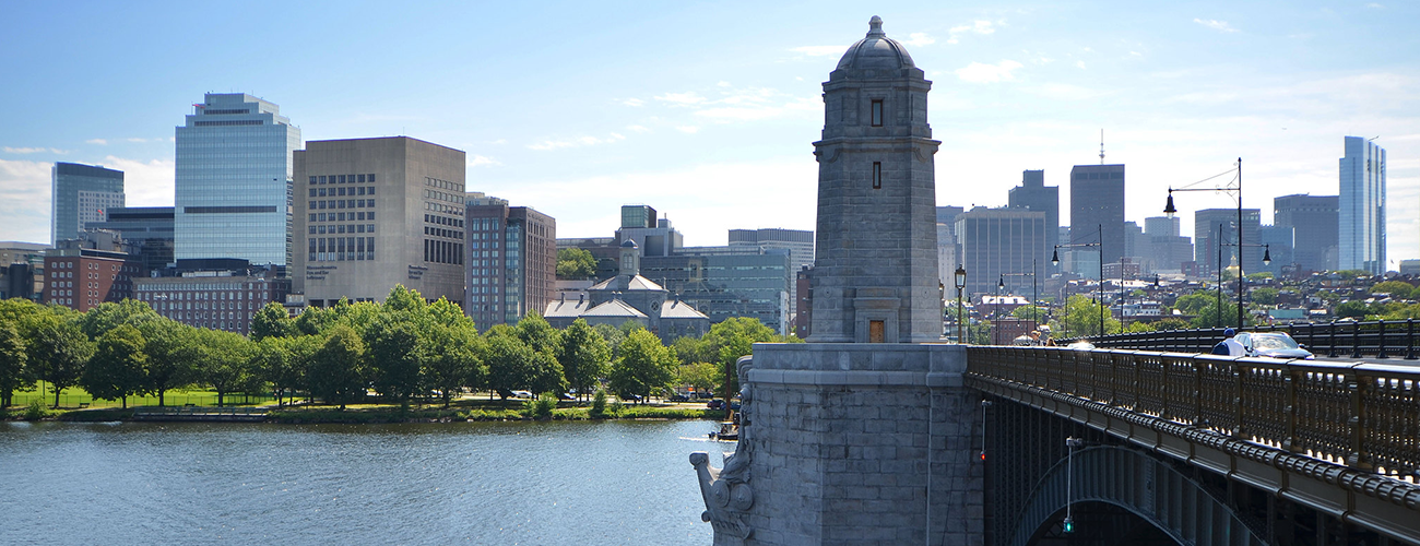 Mass Eye and Ear main campus building behind the Charles river in Boston